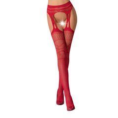 Эротические колготки-бодистокинг Passion S020 red, имитация ажурных чулок с высоким поясом PSS020R фото