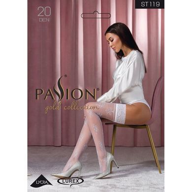 Панчохи Passion ST119 3/4 білі, на ажурній силіконовій резинці, з квітковим декором та люрексовою ни SO5783 фото