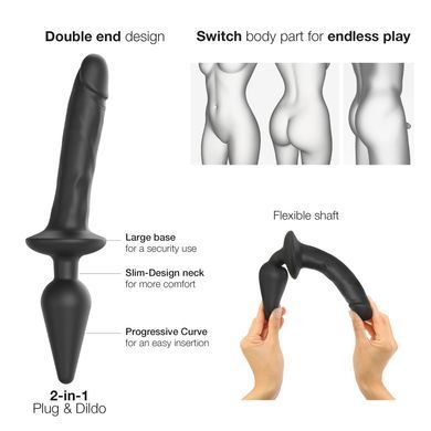 Анальна пробка з дилдо Strap-On-Me SWITCH PLUG-IN REALISTIC DILDO BLACK - L SO6828 фото