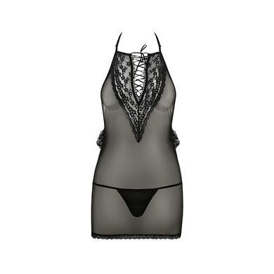 Сорочка прозрачная приталенная ERZA CHEMISE black S/M - Passion, трусики PS26005 фото