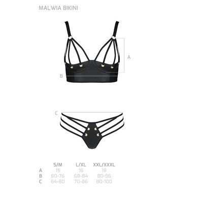 Комплект з екошкіри з люверсами та ремінцями Malwia Bikini black L/XL &mdash; Passion, бра та трусики SO5762 фото