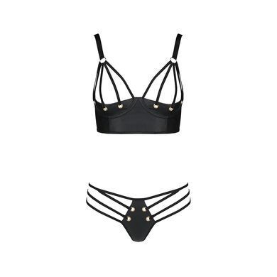 Комплект из эко-кожи с люверсами и ремешками Malwia Bikini black XXL/XXXL &mdash; Passion, бра и трусики SO5764 фото