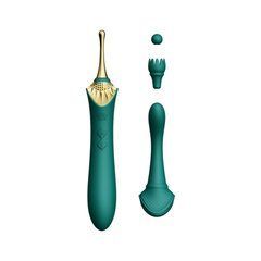 Вагинально-клиторальный вибратор Zalo &mdash; Bess Turquoise Green, многофункциональный с насадками SO6652 фото