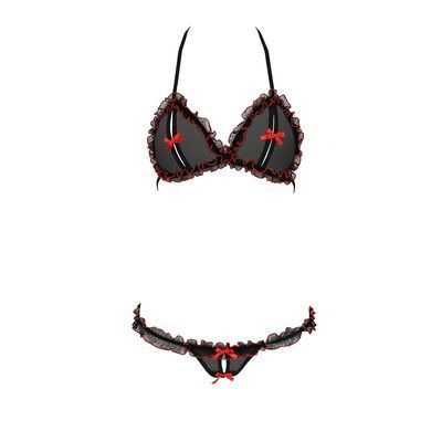 Комплект білизни GIANA BIKINI black S/M - Passion: напівпрозорі ліф і трусики з бантиками EL15102 фото