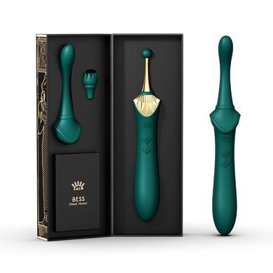 Вагинально-клиторальный вибратор Zalo &mdash; Bess Turquoise Green, многофункциональный с насадками SO6652 фото