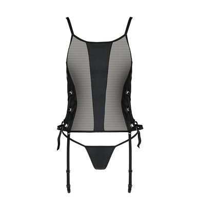 Сетчатый корсет из эко-кожи, с люверсами и съемными пажами Malwia Corset black S/M &mdash; Passion, стринг SO5766 фото