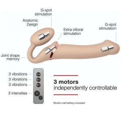 Безремневой страпон с вибрацией Strap-On-Me Vibrating Flesh M, диаметр 3,3см, пульт ДУ, регулируемый SO3355 фото