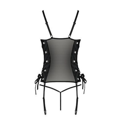 Сетчатый корсет из эко-кожи, с люверсами и съемными пажами Malwia Corset black S/M &mdash; Passion, стринг SO5766 фото