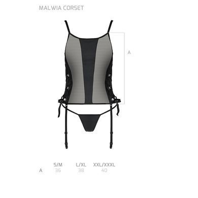 Сітчастий корсет з екошкіри, з люверсами та знімними пажами Malwia Corset black XXL/XXXL &mdash; Passion, SO5767 фото