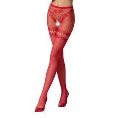 Эротические колготки-бодистокинг Passion S015 red, имитация чулок в сеточку и трусиков с доступом PSS015R фото