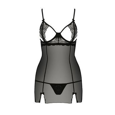 Прозрачная сорочка приталенная QUENTRIS CHEMISE black S/M - Passion Exclusive, трусики PS26605 фото