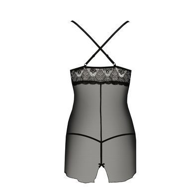 Прозрачная сорочка приталенная QUENTRIS CHEMISE black S/M - Passion Exclusive, трусики PS26605 фото