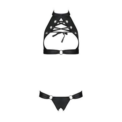 Комплект: открытый топ и трусики из эко-кожи с люверсами Malwia Set with Open Bra black S/M &mdash; Passio SO5769 фото
