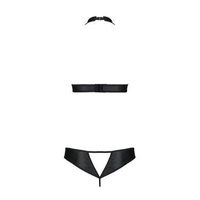 Комплект: открытый топ и трусики из эко-кожи с люверсами Malwia Set with Open Bra black S/M &mdash; Passio SO5769 фото