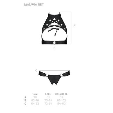 Комплект: открытый топ и трусики из эко-кожи с люверсами Malwia Set with Open Bra black S/M — Passio SO5769 фото