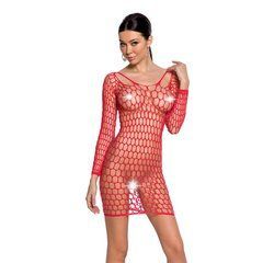Бодистокинг-платье с глубоким воротом Passion BS093 red, длинные рукава SO6398 фото