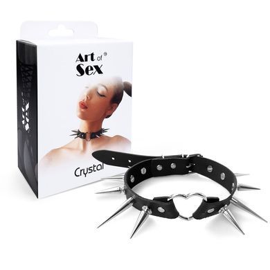 Чокер сердце с большими шипами, из натуральной кожи Art of Sex - Crystal, черный SO6703 фото