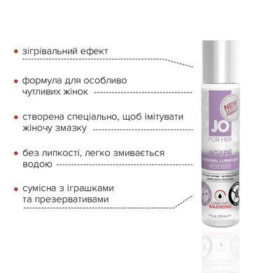 Разогревающая смазка System JO AGAPE - WARMING (30 мл) без глицерина, гликоля и парабенов SO1493 фото