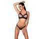Комплект з екошкіри Celine Bikini black L/XL &mdash; Passion: відкритий бра зі стрічками, стрінги зі шнурі SO6400 фото 1