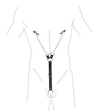 Затискачі для сосків з фіксацією на мошонці Nipple Clamps for Men, Еко шкіра SO5146 фото