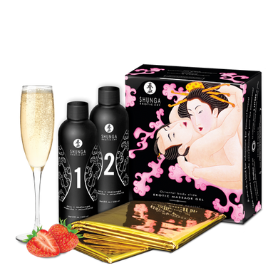 Гель для NURU массажа Shunga Oriental Body-to-Body &ndash; Sparkling Strawberry Wine плюс простыня SO2551 фото