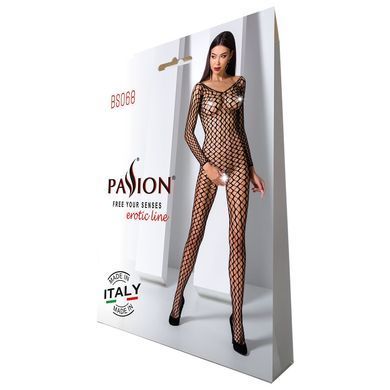 Бодістокінг Passion BS068 black, комбінезон, велика сітка, довгий рукав PBS068B фото