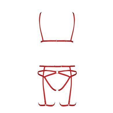 Комплект білизни MAGALI SET OpenBra red S/M - Passion Exclusive: стрепи: ліф, трусики і пояс PS23802 фото