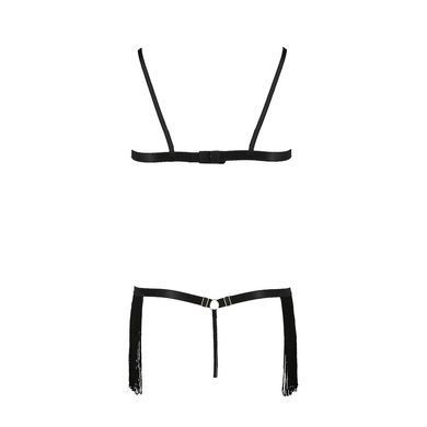 Комплект белья KASSANDRA SET OpenBra black S/M - Passion Exclusive: лиф из бахромы, трусики-юбка PS26302 фото