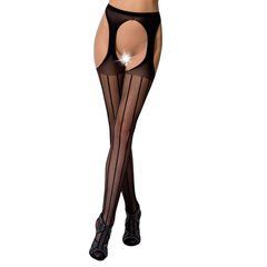 Эротические колготки-бодистокинг Passion S018 black, имитация чулок с вертикальными полосками и пояс PSS018B фото