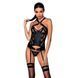 Сітчастий комплект із візерунком Hima Corset black L/XL - Passion, корсет з халтером, підв'язки, тру SO5349 фото 1