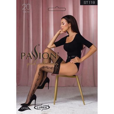 Чулки Passion ST118 3/4 черные, на ажурной силиконовой резинке, с боковым вертикальным рисунком SO5777 фото