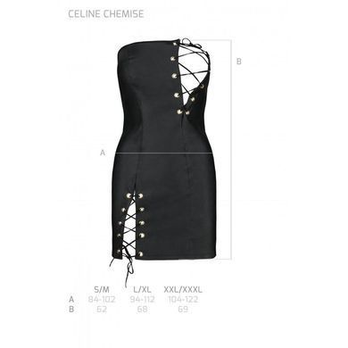 Мини-платье из экокожи Celine Chemise black L/XL &mdash; Passion: шнуровка, трусики в комплекте SO6406 фото