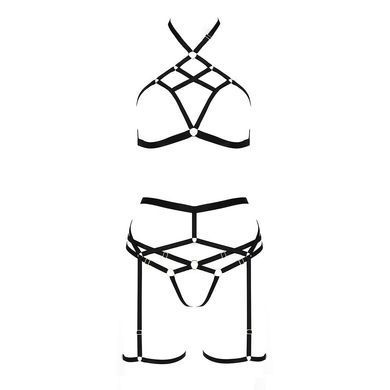 Комплект белья MORGAN SET OpenBra black S/M - Passion Exclusive: стрэпы: трусики, лиф, пояс PS23902 фото
