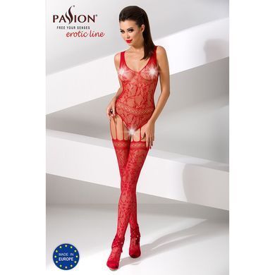 Бодістокінг Passion BS051 red, комбінезон, імітація панчох і боді PBS051R фото