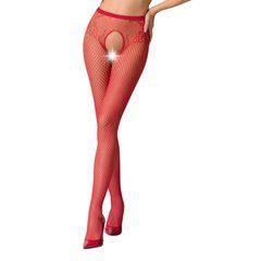 Эротические колготки-бодистокинг Passion S019 red, имитация трусиков ажурных с доступом, в сеточку PSS019R фото