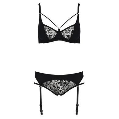 Комплект белья PAULINE SET black L/XL Passion: стрэпы: лиф, стринги и пояс для чулок EL15804 фото