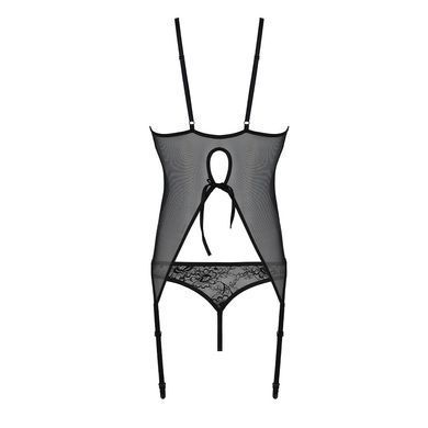 Корсет із пажами, трусики з ажурним декором та відкритим кроком Ursula Corset black S/M &mdash; Passion SO5836 фото