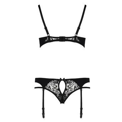 Комплект білизни PAULINE SET black S/M - Passion: стрепи: ліф, стрінги і пояс для панчох EL15805 фото