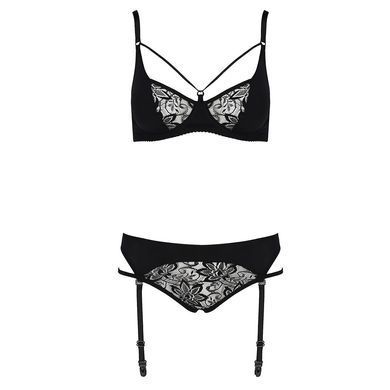 Комплект білизни PAULINE SET black XXL/XXXL - Passion: стрепи: ліф, стрінги і пояс для панчох EL15806 фото
