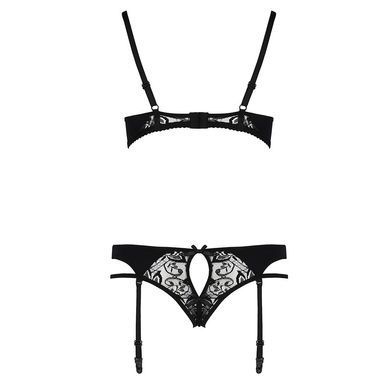 Комплект білизни PAULINE SET black XXL/XXXL - Passion: стрепи: ліф, стрінги і пояс для панчох EL15806 фото