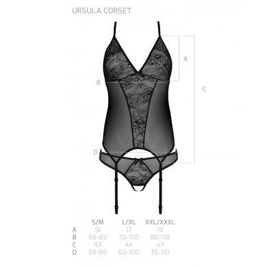 Корсет с пажами, трусики с ажурным декором и открытым шагом Ursula Corset black XXL/XXXL &mdash; Passion SO5837 фото